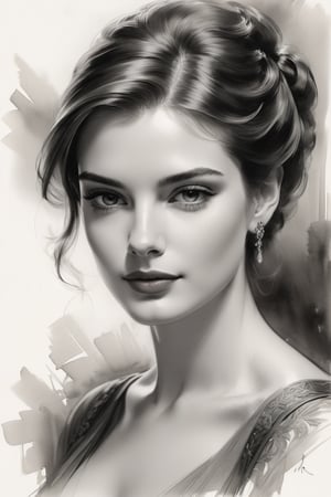 portrait of a beautiful Russian woman, Anne hathway, Harrison Fisher, charcoal art, black charcoal
on antique paper, intricate details, ultra high quality model, masterpiece, sharp focus, depth of field, unreal engine