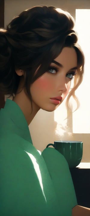 Highly detailed portrait of a girl sitting, sad cruying, ,clear facial features,model body,,detailed hair,(backdrop: sab room),,coffee mug,,(Modern Green,Hazel Brown,Cream color),(perfect hands:1.2),perfect body proportions,
BREAK 
lofi art,anime vibes,wide shot,rule of thirds,studio photo,hyper-realistic,masterpiece, HDR,trending on artstation,8K,Hyper-detailed,intricate details,soft natural volumetric cinematic perfect light,chiaroscuro lighting,soft rim lighting,key light reflecting in the face and eyes,(sagiri:1.2),ani_booster, art_booster,real_booster,H effect,sooyaaa