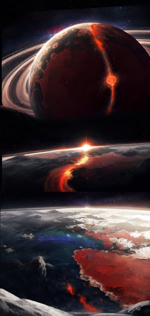 Create a image of two planets.red and blue aura, red blue colours, high detailed,blood,xyzabcplanets,