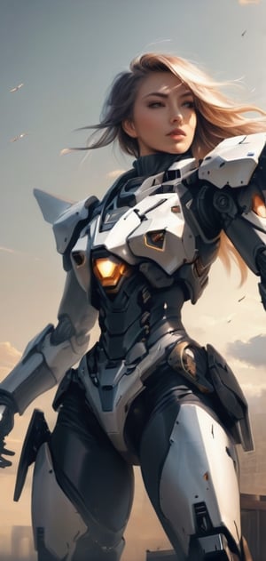 Create a mecha women taking off her armor, stunning beauty , lean body, blazing eyes, nano armor, nostalgic moodphoto r3al,EpicSky,mecha,photo r3al