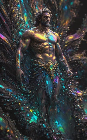 Poseidon, greek mythology, one piece character, simetric body, full body, extremely detailed, cinematic lighting, high contrast, artstation, character concept art, background water, (fractal:1.4), colorful, sharp focus, masterpiece, high quality, shallow depth of field detailed background, bokeh.