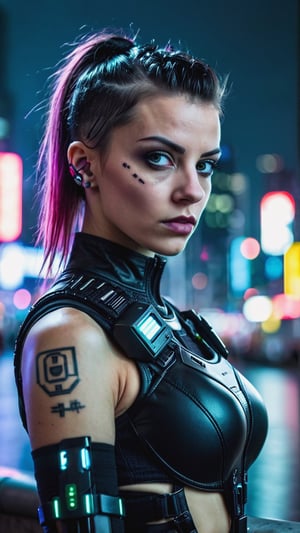 RAW photo, a Cyberpunk girl, sharp focus, depth of field city background, best quality, upper body, 16k resolution,