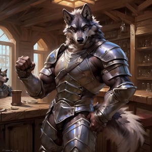 (by taran fiddler), (by darkgem:0.8), (by chunie:1), (((( male, male focus )))), ((((,wolf, solo, 1boy:1.2 )))), (((( muscle:1.3)))),  (((, light armor, leather armor, armor:1.4 ))), (((( pose, standing, posing:1.1)))), ((( indoor, tavern, inn, fantasy ))), 
