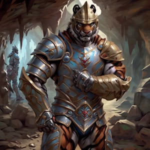(by taran fiddler), (by darkgem:0.8), (by chunie:1), (((( male, male focus )))), ((((,tiger, solo, 1boy:1.2 )))), (((( muscle:1.3)))),  (((, berserker armor, paladin, helmet, warrior:1.4 ))), (((( pose, standing, posing:1.1)))), ((( indoor, cave, fantasy ))), 