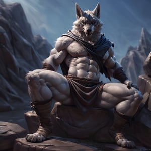 (male:1.9), male focus, high_res, high_resolution, anthropomorphic, masterpiece, highres, best quality, hd, 4k, 8k, (solo), ((death (puss in boots):1.9)), (muscle, abs), (detailed fluffy fur, detailed fur texture:1.3), (fantasy), (loincloth, tunic:1.6), (sitting on an rock:1.3), ((detailed face, (detailed eyes:1.0), detailed)), good anatomy, detailed face, (by taran fiddler), by snowskau, by honovy, by michael & inessa garmash, by pino daeni, by kiguri, by alena aenami, by kiguri, by alena aenami, by ruan jia, ,