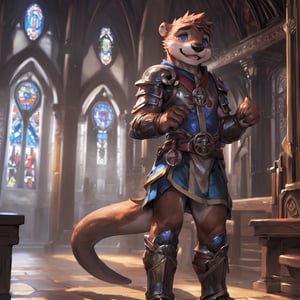 ((by lindong:1.2),(by null-ghost:0.7),(by takahirosi:0.7)) (((( male, male focus )))), ((((,otter, solo, 1boy:1.2 )))), (((( young, slim:1.3)))),  (((, cleric, tunic armor:1.4 ))), (( smile, shy:1.4 ))), (((( pose, standing, posing:1.1)))), ((( indoor, church, fantasy ))), 