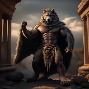 full body, anhtro, male, , standing, (blaidd (elden ring)), anthro, wolf, detailed purple eyes, black body, black fur, topless, cape, (lioncloth), paws, claw, clawed_toes, flexing ,male_nipples, big_nipple, areola, big_areola, mexico, mexico city, mexican flag background, cloudy sky ,hyper realistic fur, natural fur, detailed fur, inner ear fluff, neck tuft, chest tuft, hindpaw,realistic fur ,fluffy ,realistic, photorealistic, every detail of this beautiful, insanely detailed, detailed background, insanely detailed, perfect composition, beautiful, detailed intricate, ultra realistic, 8k, 5_figner, tail