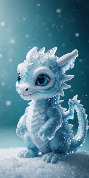 Mini dragon cub, cute, ice, snow background, winter, ice, majestic