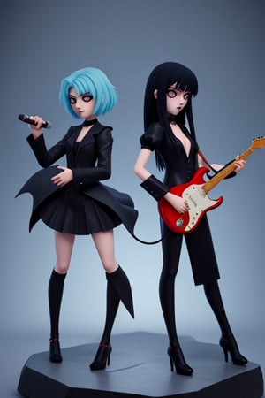 A anime mettal rock band two girls using a dark gothic_suits