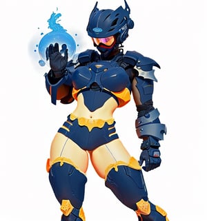 Like the image2image but make look real 8k with a blue and black armor, blue bloomers  and a helmet in the head showing the ski in the abs and the thighs and is mouth