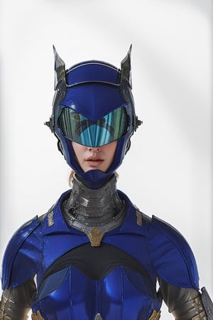 high_resolution, high quality, realistic 8k girl wearing a metalic armor painted in blue color with a helmet and polarized visor 