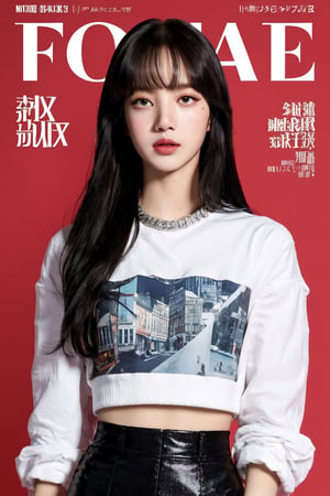 face focus, 1girl, looking at viewer, styled clothes and pose, ultra detailed, best quality, sharp focus, natural lighting, magazine cover, jisoo, magazine cover,jisoo,magazine cover,lisa