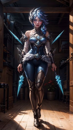 ((full body,)) looking at viewer, high resolution,1girl, solo, shining skin, medium breasts, wide angle, best quality, masterpiece, 8K resolution, ,frostblade irelia