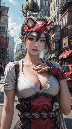 ((half body, upper body focus,)) 1girl, street,  detailed clothing, cleavage,
digital painting, official art, realistic, unity 8k wallpaper, ultra detailed, masterpiece, best quality,