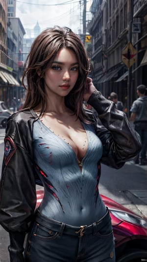((full body, upper body focus,)) 1girl, street,  detailed clothing, cleavage,
digital painting, official art, realistic, unity 8k wallpaper, ultra detailed, masterpiece, best quality,kai'sa