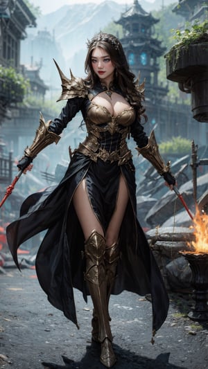 full body, 1girl, looking at viewer, hot chicks, large breasts, red huntress, armor, detailed clothing, cutout clothing, hair accessories, different hairstyle, earrings, pussy edge,
cinematic composition, dynamic composition, dynamic angle, fantasy, science fiction,
digital painting, official art, unity 8k wallpaper, masterpiece, best quality, ,chimaiv7,chimaiv2