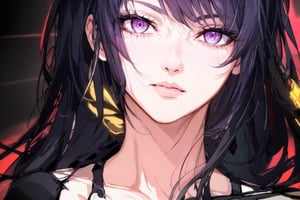 (extremely detailed CG, best quality:1.1), 1girl, perfect face, bright pupils, (finely detailed beautiful eyes:1.1), shiny skin, lustrous skin, wide hips, narrow waist, hair over one eye, bangs, gloves, black shorts, earrings, boots, cleavage, single thighhigh boot, asymmetrical footwear, jacket, asymmetrical sleeve, hair ornament, expressionless, city, science fiction, neon lights, starry sky, ,hair over one eye, upclose, near to face, portrait,