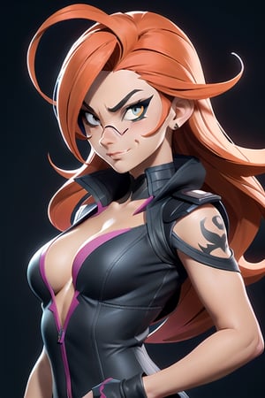 midshot, (cel-shading style:1.3), centered image, ultra detailed illustration of Poison Eve posing, redhead, (tetradic colors), inkpunk, (ink lines:1.1), strong outlines, art by MSchiffer, bold traces, unframed, high contrast, (cel-shaded:1.1), vector, 32k resolution, best quality, flat colors, flat lights