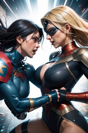 two superheros women fighting  eachother