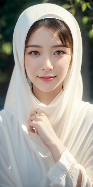Best quality, uhd, masterpiece, detailed eyes, Beautiful korean girl 25 years old women, rose Lips, one eye close, hijab, ((long sleeves jubba thobbe)),full view,cowboy shot, smile,  background, photorealistic, perfect, low light,High detailed, looking_at_viewer,Milf,High detailed, ULTRA REALISTIC,REALISTIC,PHOTO REAL,hijab,SDXL,1 girl,HIJAB GIRLS,Detailedface,sexy,girl,chinatsumura,Ava