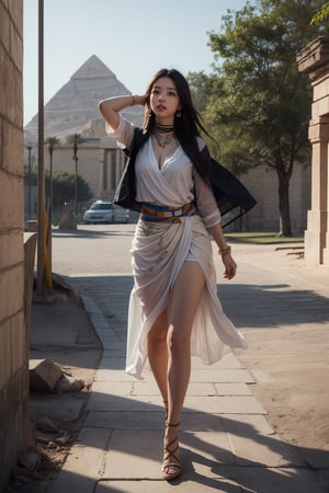 a beautiful and cute Woman wearing mesir cloth, came down while random poses walking on a sunny day and her friend took a photo
.
egyptian pyramid masterpiece, photorealistic, best quality, skin details, 8k intri, HDR, full body, cinematic lighting, sharp focus, eyeliner, lips, earrings, hmmikasa, long hair,