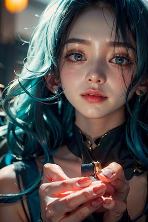 tones:1.3), low saturwoman, beatiful dress, colorful, darl background,blue theme,exposure blend, medium shot, bokeh, (hdr:1.4), high contrast, (cinematic, teal and orange:0.85), (muted colors, dim colors, soothing ation,asian girl