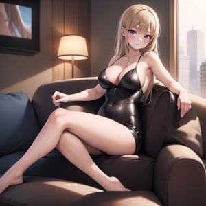 masterpiece,best quality,1girl,photorealistic big tits ultra detailed body 8K,realistic,8k,highres,cinemagraph,Bust,Sit on the sofa,

