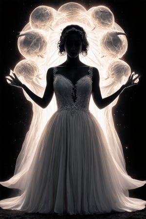 cosmic horror, symmetric, My six-headed bride, Black on both sides, Volumetric lighting, 