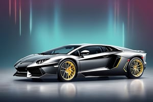 Neo-Rococo, Retro-themed illustration, (Gunmetal Grey Lamborghini Aventador:1.3) with a vintage twist, (Old-school cool:1.3), (Classic lines:1.2), (Nostalgic charm:1.2), BREAK, (backdrop backdrop:1.3), (Retro vibes:1.3), (Neon signs:1.2), (Vibrant atmosphere:1.2), Created with a retro touch, Timeless color palette, Distinctive details, curved forms, naturalistic ornamentation, elaborate, decorative, gaudy, Neo-Rococo, volumetric, fog, smoke
