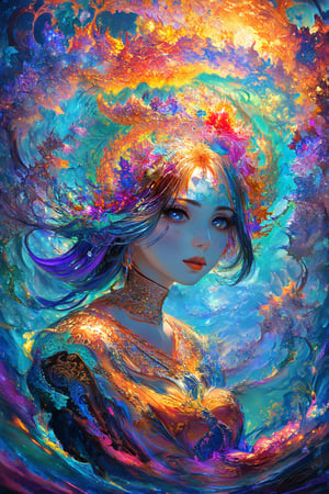 (masterpiece, top quality, best quality, official art, beautiful and aesthetic:1.2), 1girl, extremely detailed, fractal art:1.3, colorful, highest detailed, vivid patterns, intricate design, stunning visuals, high resolution.
