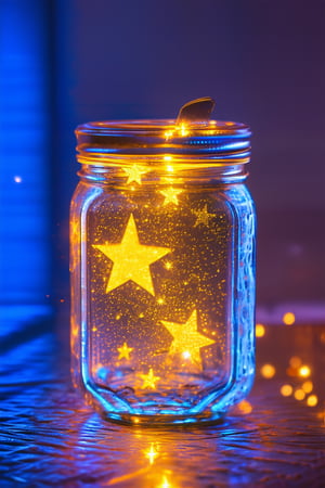Little glass jar full of stars, glowing stars, extremely details, , detailemaximizer, realistic, , Light Painting,