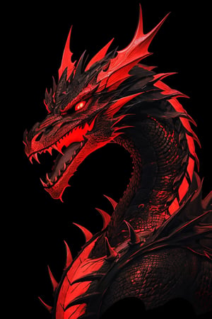 Icon of angry dragon, close up, looking to the camera, realistic, (black background:1.4), (red), red color, red and black color theme,  , simple, minimalistic, minimalism, consept, glowing, plain colors, simple colors, sophisticated