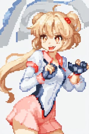 A girl alone, pixel art style, in a fighting position, looking to the left, with her body looking straight ahead