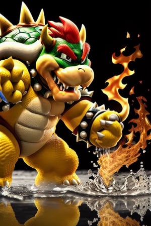 modelshoot style, (extremely detailed 8k wallpaper), bowser drinking water, Intricate, High Detail, dramatic