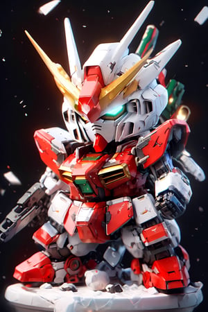 breathtaking oil painting, (Gundam with Xmas equipment), photorealistic oil painting, by charlie bowater, beautiful and aesthetic, fine details, intricate details, by wlop, trending on artstation, very detailed, natural beauty,chibi gundam