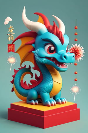 (3D isometric render of cute) ( Chinese dragon, lunar New year celebration, fireworks), (3D app icon, clean isometric design, beautiful design, soft gradient background, soft colors, centered, 3D blender render, masterpiece, best quality, high resolution, 8k octane render, beautiful color scheme, soft smooth lighting, physically based rendering, square image, aesthetics :1.4, intricate details:1.4, high polycount, natural beauty)