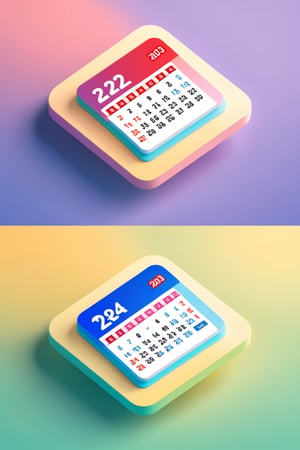 (old 2023 calendar and new 2024 calendar), 3D isometric render of cute (old 2023 calendar and new 2024 calendar), 3D app icon, clean isometric design, beautiful design, soft gradient background, soft colors, centered, 3D blender render, masterpiece, best quality, high resolution, 8k octane render, beautiful color scheme, soft smooth lighting, physically based rendering, square image, high polycount, natural beauty