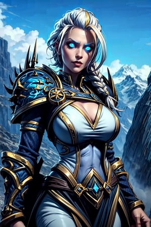 female mage, holding forstmourne smirk, becomes the (wowdk), sexy clothes, seductive
,giant mountain background
glowing eyes,JainaProudmoore