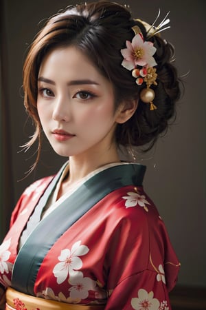 128k Female Models , Huge breasts, Eyes, ((Random Hair Styles)), High resolution , Upper body, No background, Studio Lightning , Beautiful Girl, Wearing kimono, Japan style, Sharaku,Portrait of a woman,her breasts visible.,It will be centered on the image, Some Japan effects and decorations scattered throughout the photo