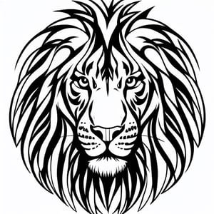 black and white, line art, a cute lion