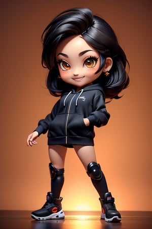 ((best quality)), ((masterpiece)), ((ultra-detailed)), high resolution, a chibi girl and a chibi boy, back to back, black hair, brown eyes, futuristic clothing, dynamic pose, cute, smile, happy, simple background, full body, wearing a hoodie, 3DMM, High detailed, chibi, smiling, futuristic clothing, dynamic pose, cyberpunk,