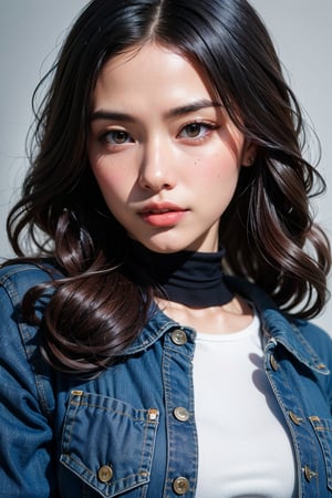 A beautiful indonesian girl, long wavy hair, wearing denim cover all fashion, super high quality, real images, lifelike, real skin, soft lighting, Cinematic, (Surrealism: 1.2), (8K UHD: 1.2), (Photorealism: 1.2), Shot with medium format camera, Professional camera, Perfectly Delicate and Rich in Detail, (masterpiece, top quality, best quality, official art, beautiful and aesthetic:1.2), ((1girl)), dynamic pose, extreme detailed