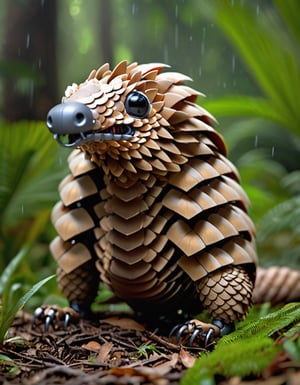 award winning photography of Robotic pangolin, very detail work, tropical rain forest,  ((best quality)), ((highly detailed)), (( (perfect detail, perfect photo))), (masterpiece:1.3), (high resolution), (8K), (extremely detailed), (4k), blurry background, bokeh