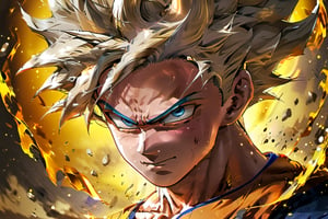 dragon ball super wallpaper, in the style of dark yellow and dark beige, photo-realistic drawings, raw emotion, yombe art, heavy use of palette knives, hurufiyya, realistic depiction of light ,male