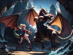 High quality, highly detailed, masterpiece, anime style digital illustration, soft anime tones, Japanese anime style, (Magic Dragon: 1.2) VS (Magical Girl: 1.2), detailed illustration of beautiful magical girl fighting with dragon, magic hat , fantasy world, stunning landscapes, mystical atmosphere, 3D effects, luminism, Albert Anker, 3d rendering, octane rendering, cinema, isometric, by yukisakura, awesome full color,