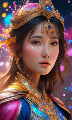 masterpiece, best quality, (extremely detailed CG unity 8k wallpaper, masterpiece, best quality, ultra-detailed, best shadow), (detailed background), (beautiful detailed face, beautiful detailed eyes), High contrast, (best illumination, an extremely delicate and beautiful),1girl,((colourful paint splashes on transparent background, dulux,)), ((caustic)), dynamic angle,beautiful detailed glow,full body,beautymix,Renaissance Sci-Fi Fantasy