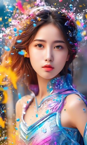 masterpiece, best quality, (extremely detailed CG unity 8k wallpaper, masterpiece, best quality, ultra-detailed, best shadow), (detailed background), (beautiful detailed face, beautiful detailed eyes), High contrast, (best illumination, an extremely delicate and beautiful),1girl,((colourful paint splashes on transparent background, dulux,)), ((caustic)), dynamic angle,beautiful detailed glow,full body,beautymix,Renaissance Sci-Fi Fantasy,Sci-fi ,casting spell,IncrsXLRanni