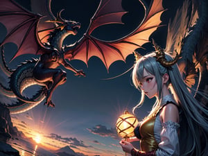 High quality, highly detailed, masterpiece, anime style digital illustration, soft anime tones, Japanese anime style, (Magic Dragon: 1.2) VS (Magical Girl: 1.2), detailed illustration of beautiful magical girl fighting with dragon, magic hat , fantasy world, stunning landscapes, mystical atmosphere, 3D effects, luminism, Albert Anker, 3d rendering, octane rendering, cinema, isometric, by yukisakura, awesome full color,