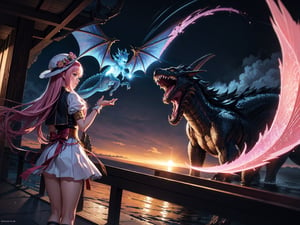 high quality, highly detailed, masterpiece, A digital illustration of anime style, soft anime tones, Feels like Japanese anime, A magical girl facing a dragon, Detailed illustration of a beautiful magical girl fighting a dragon, magical hat, fantasy world, breathtaking landscapes, mystical atmosphere, three dimensional effect, luminism, Albert Anker, Feeling like John Howe, 3d render, octane render, cinematic, Isometric, by yukisakura, awesome full color,