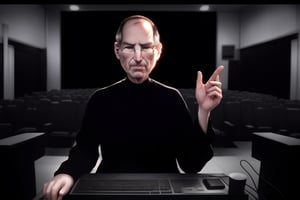 Steve Jobs, mark ryden style, luminous studio engine, uhd, cinema place, wearing urban outfit